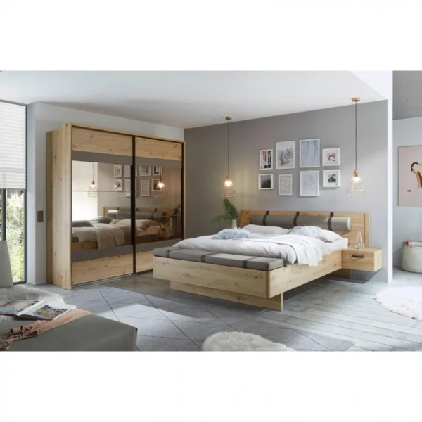 soldes en ligne Linea Natura Lit 140×190 Cm Chevets Et Banc Intégrés PRESTIGE Imitation Chêne Ar… 3