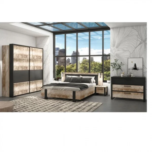soldes de Noël Time Lit 140×190 Cm DISTRICT Imitation Chêne Et Noir 3