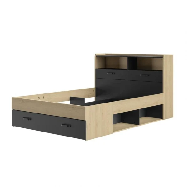BUT Lit 140×190 Cm Avec Rangements SABIA Imitation Chêne Et Noir pas cher marque 4
