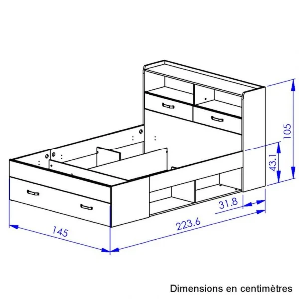 BUT Lit 140×190 Cm Avec Rangements SABIA Imitation Chêne Et Noir pas cher marque 5