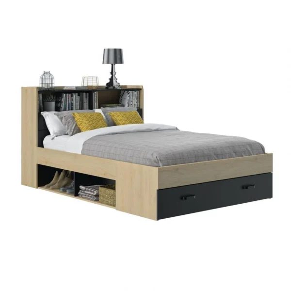 BUT Lit 140×190 Cm Avec Rangements SABIA Imitation Chêne Et Noir pas cher marque 6