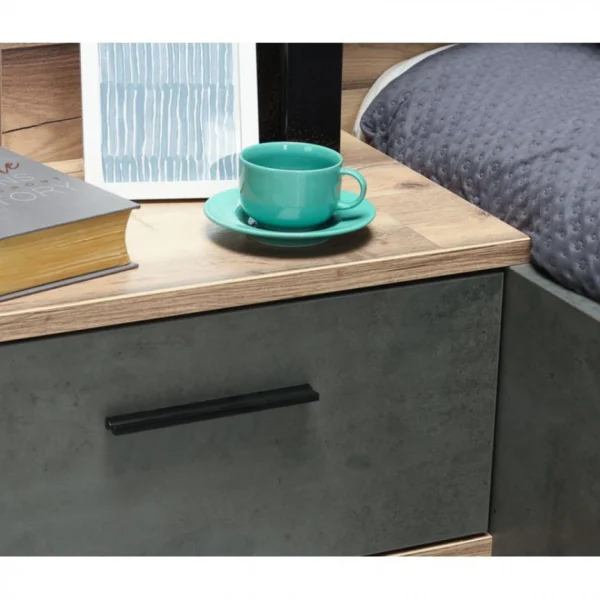 soldes pas cher BUT Lit 140x190cm Chevets Intégrés RICCIANO Imitation Chêne Béton Gris 5