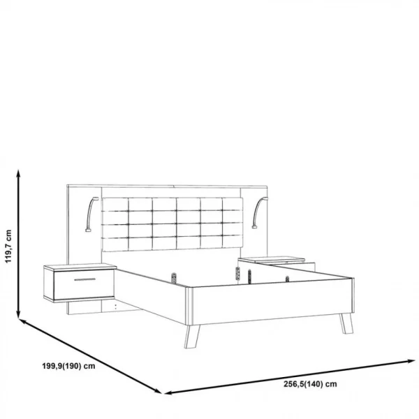 soldes pas cher BUT Lit 140x190cm Chevets Intégrés RICCIANO Imitation Chêne Béton Gris 6