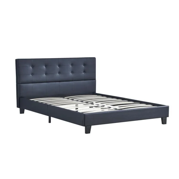 Top ventes Sensoreve Lit 140x190cm Simili Cuir Noir Avec Tête De Lit Boutonnée, Sommier L… 1
