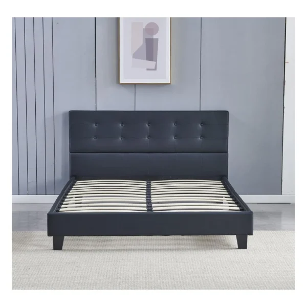 Top ventes Sensoreve Lit 140x190cm Simili Cuir Noir Avec Tête De Lit Boutonnée, Sommier L… 3