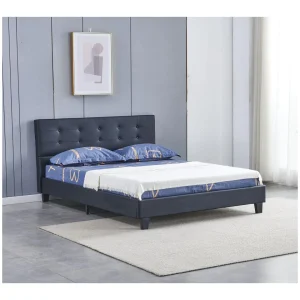 Top ventes Sensoreve Lit 140x190cm Simili Cuir Noir Avec Tête De Lit Boutonnée, Sommier L… 15