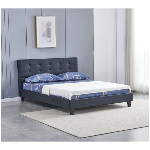 Top ventes Sensoreve Lit 140x190cm Simili Cuir Noir Avec Tête De Lit Boutonnée, Sommier L… 6