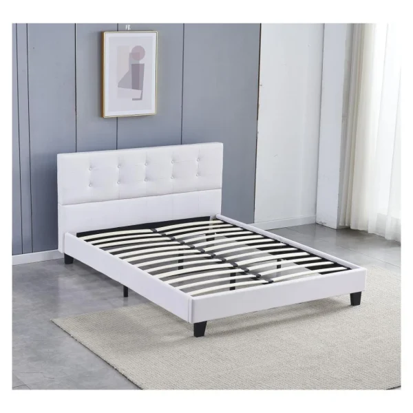 qualité d’originales Sensoreve Lit 140x200cm Simili Cuir Blanc Avec Tête De Lit Boutonnée, Sommier … 1