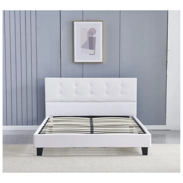 qualité d’originales Sensoreve Lit 140x200cm Simili Cuir Blanc Avec Tête De Lit Boutonnée, Sommier … 3