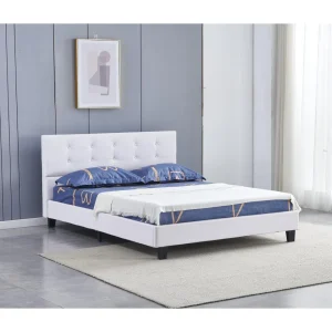 qualité d’originales Sensoreve Lit 140x200cm Simili Cuir Blanc Avec Tête De Lit Boutonnée, Sommier … 11