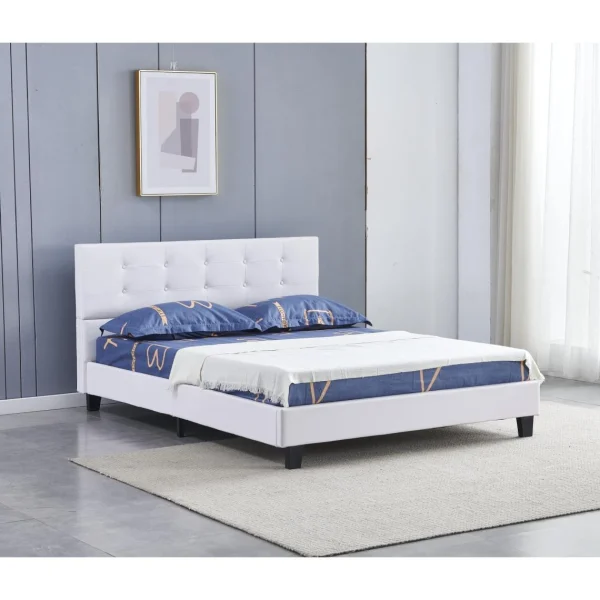 qualité d’originales Sensoreve Lit 140x200cm Simili Cuir Blanc Avec Tête De Lit Boutonnée, Sommier … 4