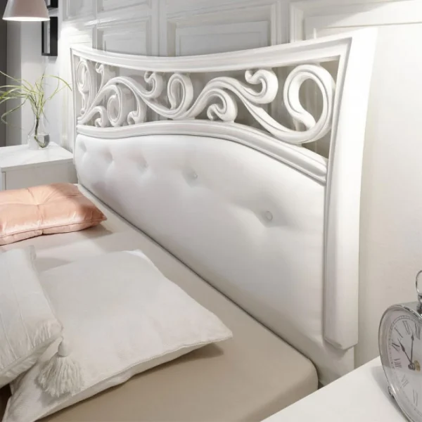 Dansmamaison Lit 160×200 Bois Blanc – ESMERALDA – L 183 X L 211 X H 116 Cm Distributeur Officiel 3