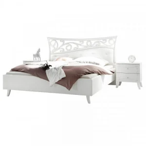 Dansmamaison Lit 160×200 Bois Blanc – ESMERALDA – L 183 X L 211 X H 116 Cm Distributeur Officiel 9