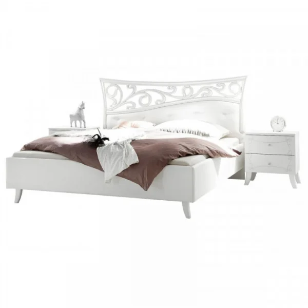 Dansmamaison Lit 160×200 Bois Blanc – ESMERALDA – L 183 X L 211 X H 116 Cm Distributeur Officiel 4