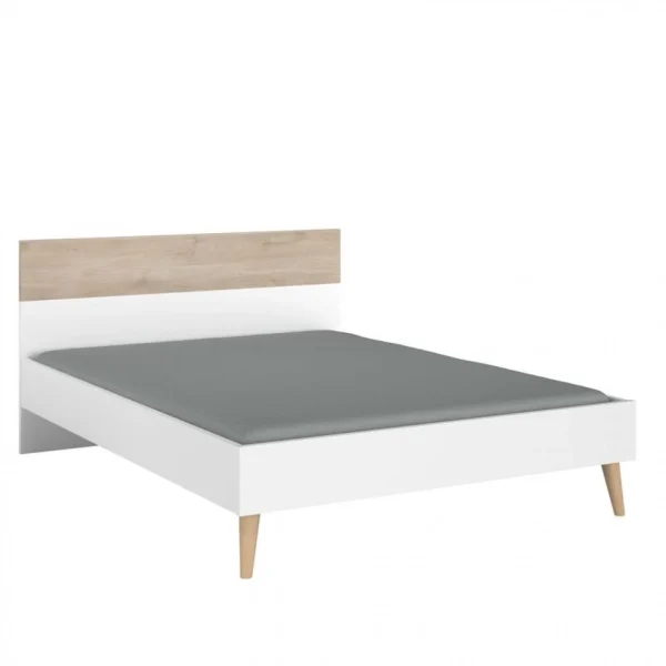 BUT Lit 160×200 Cm ALBORG Blanc Et Imitation Chêne qualité supérieure 1