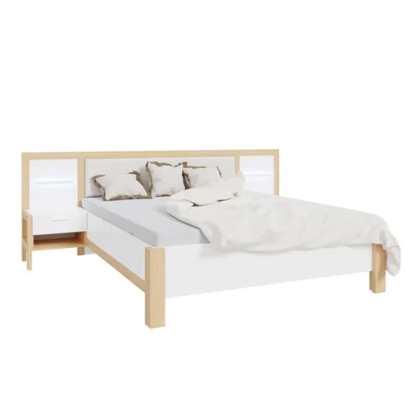 pas cher en vente Linea Natura Lit 160×200 Cm Chevets Et LED Intégrés OMBRONE Blanc Et Imitation Ch… 1