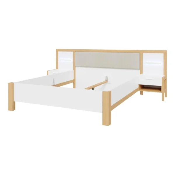 pas cher en vente Linea Natura Lit 160×200 Cm Chevets Et LED Intégrés OMBRONE Blanc Et Imitation Ch… 4