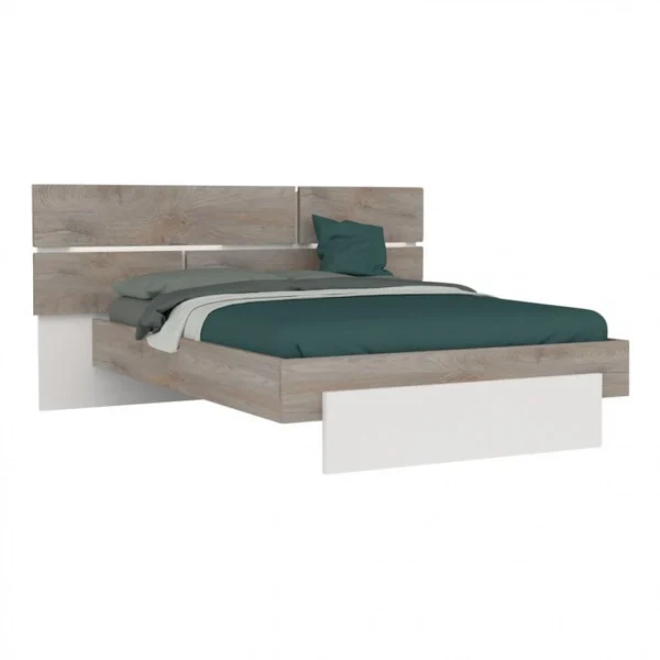 BUT Lit 160×200 Cm PRADO Blanc Imitation Chêne Structuré Boutique officielle 1