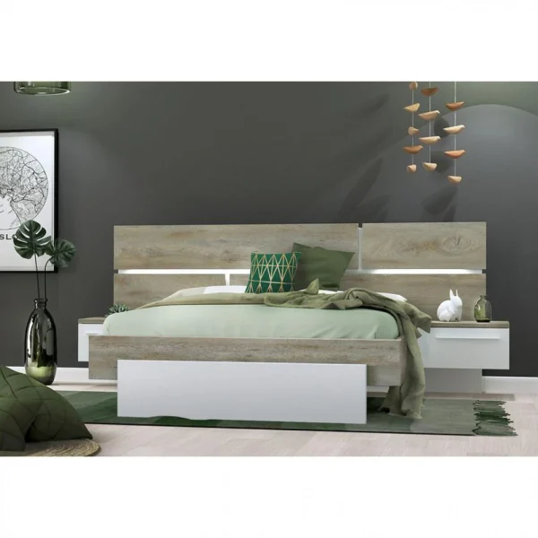 BUT Lit 160×200 Cm PRADO Blanc Imitation Chêne Structuré Boutique officielle 6