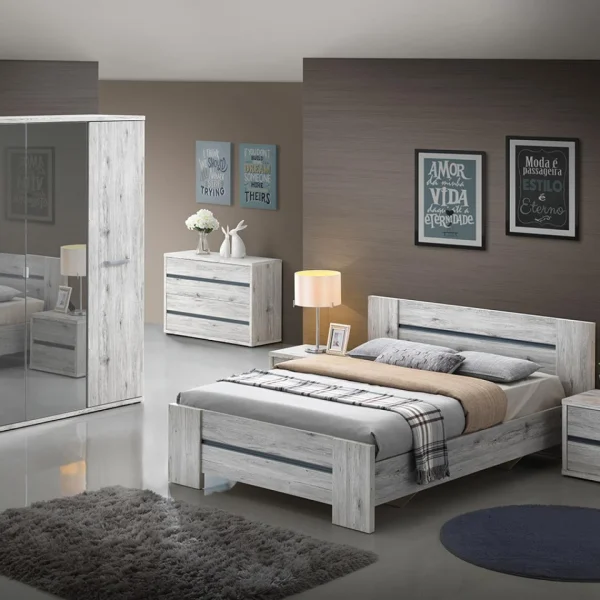 aux meilleurs prix NOUVOMEUBLE Lit 160×200 Couleur Chêne Rustique EVINA 5