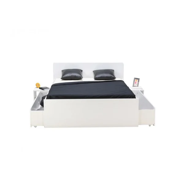Le Quai Des Affaires Lit Double ZENIA 140×190 + 2 Chevets + 2 Tiroirs / Blanc a Prix Discount 5