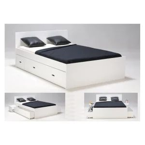 Le Quai Des Affaires Lit Double ZENIA 140×190 + 2 Chevets + 2 Tiroirs / Blanc a Prix Discount 9