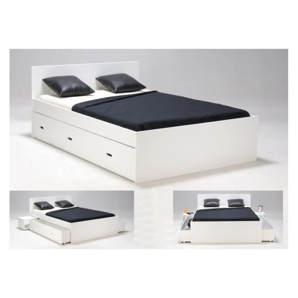 Le Quai Des Affaires Lit Double ZENIA 140×190 + 2 Chevets + 2 Tiroirs / Blanc a Prix Discount 3