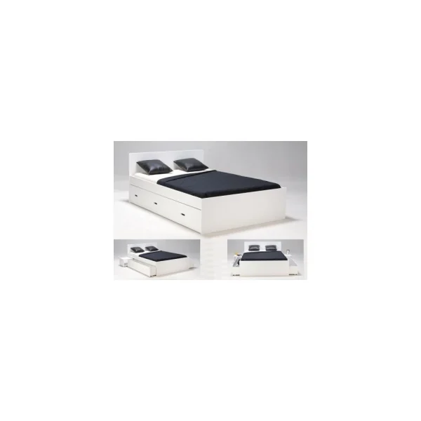 Le Quai Des Affaires Lit Double ZENIA 140×190 + 2 Chevets + 2 Tiroirs / Blanc a Prix Discount 1