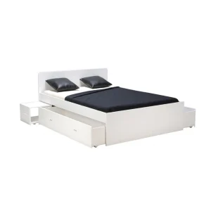Le Quai Des Affaires Lit Double ZENIA 140×190 + 2 Chevets + 2 Tiroirs / Blanc a Prix Discount 11