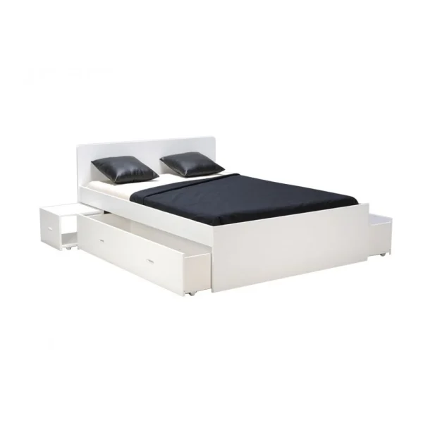 Le Quai Des Affaires Lit Double ZENIA 140×190 + 2 Chevets + 2 Tiroirs / Blanc a Prix Discount 4