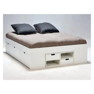 Le Quai Des Affaires Lit Double JAZZ 140×190 7 Tiroirs + 2 Chevets / Blanc Nouvelle Collection 12