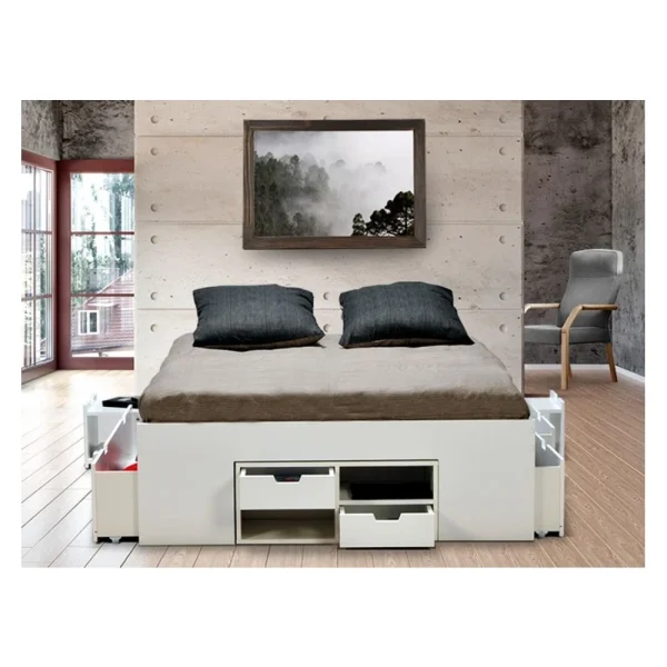 Le Quai Des Affaires Lit Double JAZZ 140×190 7 Tiroirs + 2 Chevets / Blanc Nouvelle Collection 5
