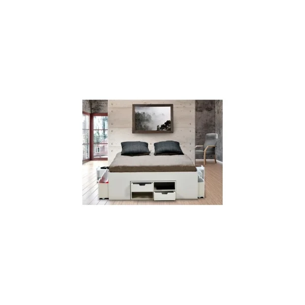Le Quai Des Affaires Lit Double JAZZ 140×190 7 Tiroirs + 2 Chevets / Blanc Nouvelle Collection 1