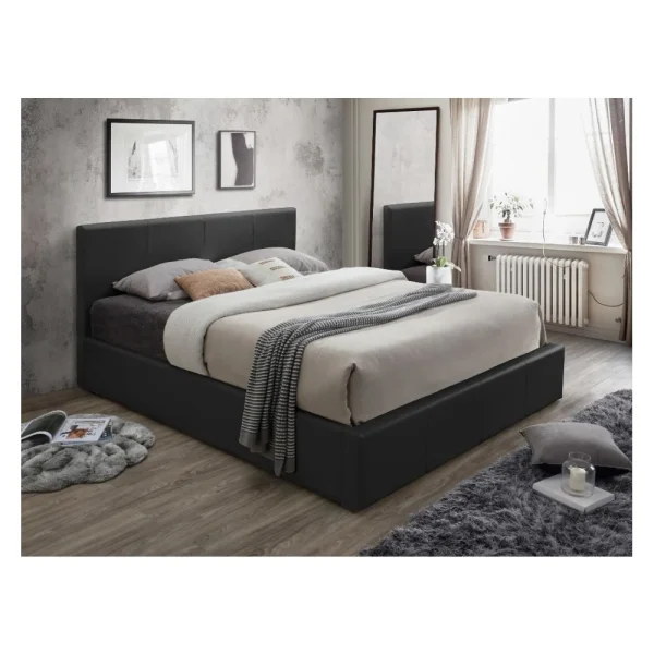 Vente-unique Lit Coffre TREMPLIN II – Simili Noir – 160*200 Cm excellent qulity 3