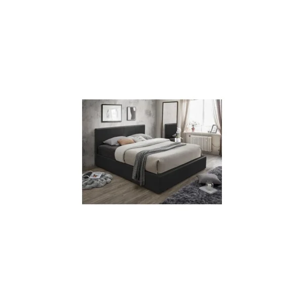 Vente-unique Lit Coffre TREMPLIN II – Simili Noir – 160*200 Cm excellent qulity 1