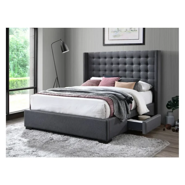 Vente-unique Lit LEONCE Tête De Lit Capitonnée – Avec Tiroirs – 160x200cm – Tissu… se précipiter pour acheter 4