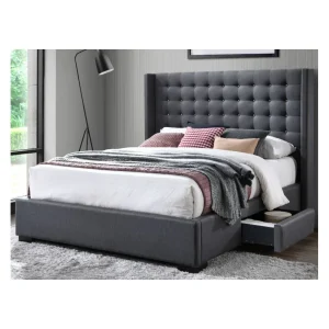 Vente-unique Lit LEONCE Tête De Lit Capitonnée – Avec Tiroirs – 160x200cm – Tissu… se précipiter pour acheter 7