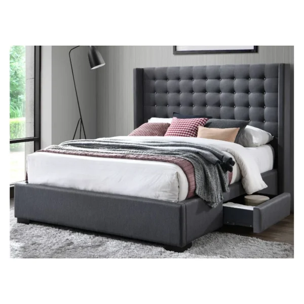 Vente-unique Lit LEONCE Tête De Lit Capitonnée – Avec Tiroirs – 160x200cm – Tissu… se précipiter pour acheter 3