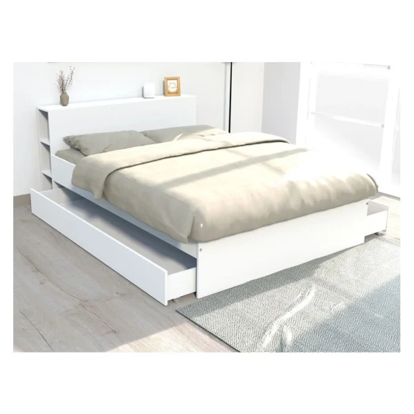 Le Quai Des Affaires Lit RIGA 140x190cm + Tête De Lit + 2 Tiroirs / Blanc prix de gros 4