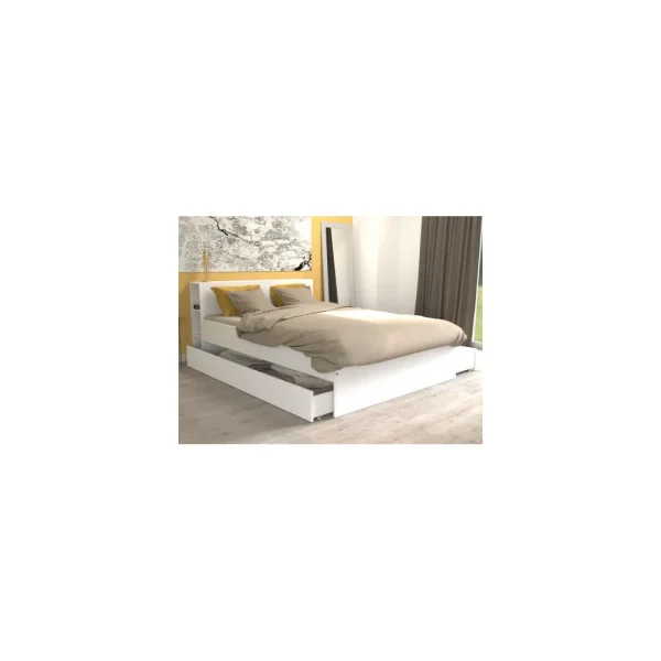 Le Quai Des Affaires Lit RIGA 140x190cm + Tête De Lit + 2 Tiroirs / Blanc prix de gros 1