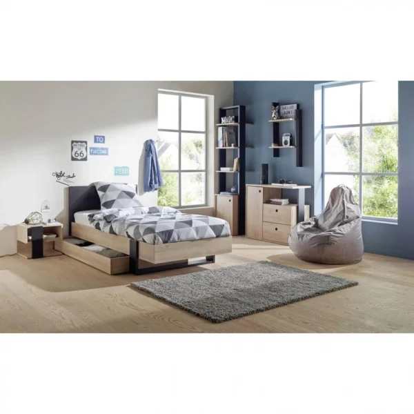 acheter en ligne BUT Lit 90×190 Cm DUPLEX Imitation Châtaignier Et Noir 3