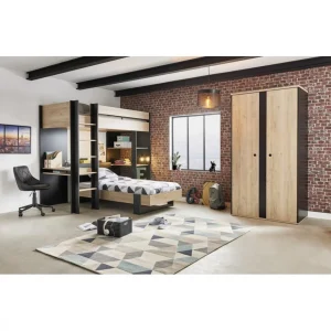 acheter en ligne BUT Lit 90×190 Cm DUPLEX Imitation Châtaignier Et Noir 15