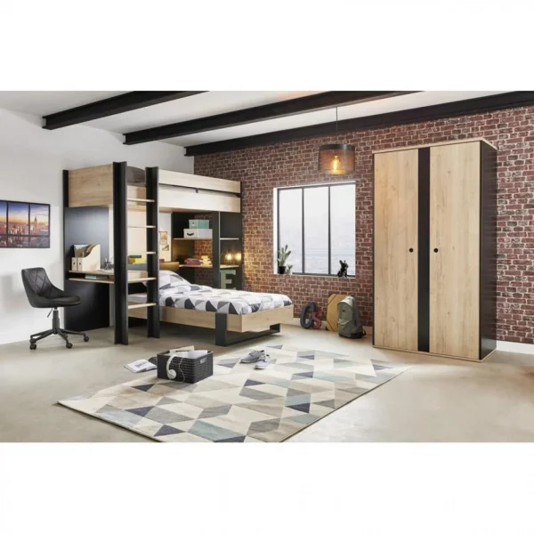 acheter en ligne BUT Lit 90×190 Cm DUPLEX Imitation Châtaignier Et Noir 6