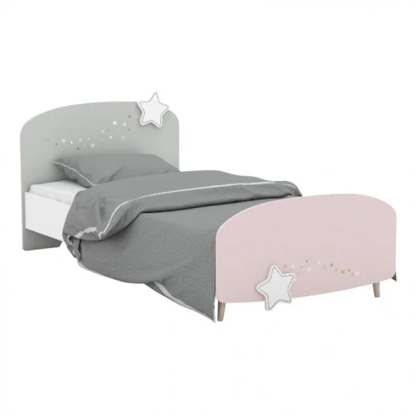 BUT Lit 90×190 Cm ETOILES 2 Gris, Rose Et Blanc Distributeur Officiel 1