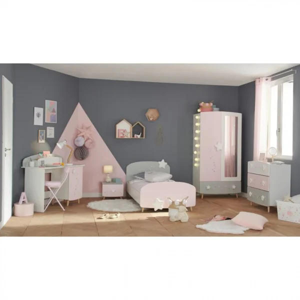 BUT Lit 90×190 Cm ETOILES 2 Gris, Rose Et Blanc Distributeur Officiel 3