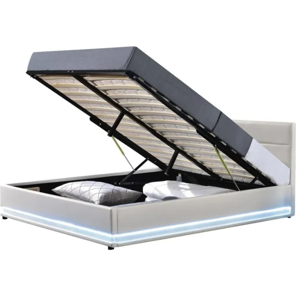 mode pas chere Habitat Et Jardin Lit Coffre LED Anastasia – 140 X 190 Cm – Blanc 1