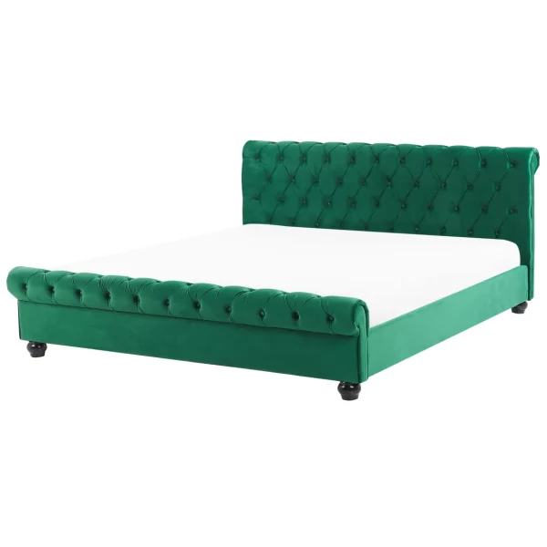 soldes en ligne Beliani Lit à Eau Double En Velours 160 X 200 Cm Vert AVALLON 1