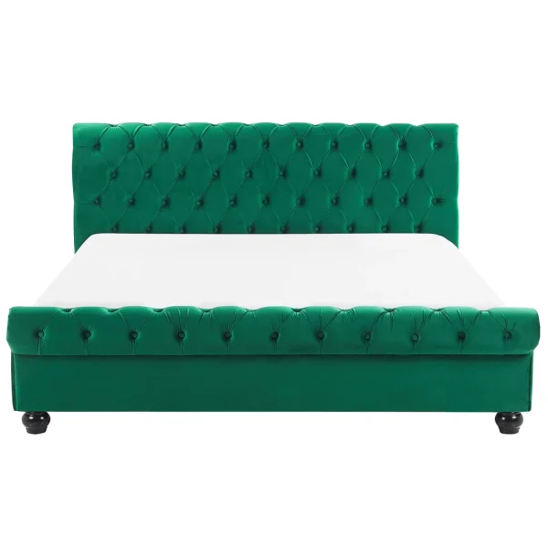 soldes en ligne Beliani Lit à Eau Double En Velours 160 X 200 Cm Vert AVALLON 4