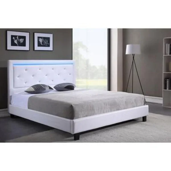 SOLDES TOUT À Baita Lit à LED FILIP Simili Blanc Et Strass 140x190cm 1