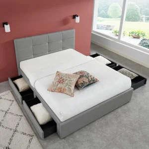 achetez pas cher Baita Lit à Tiroirs COLUMBIA Simili Gris 4 Tiroirs – 160x200cm 11